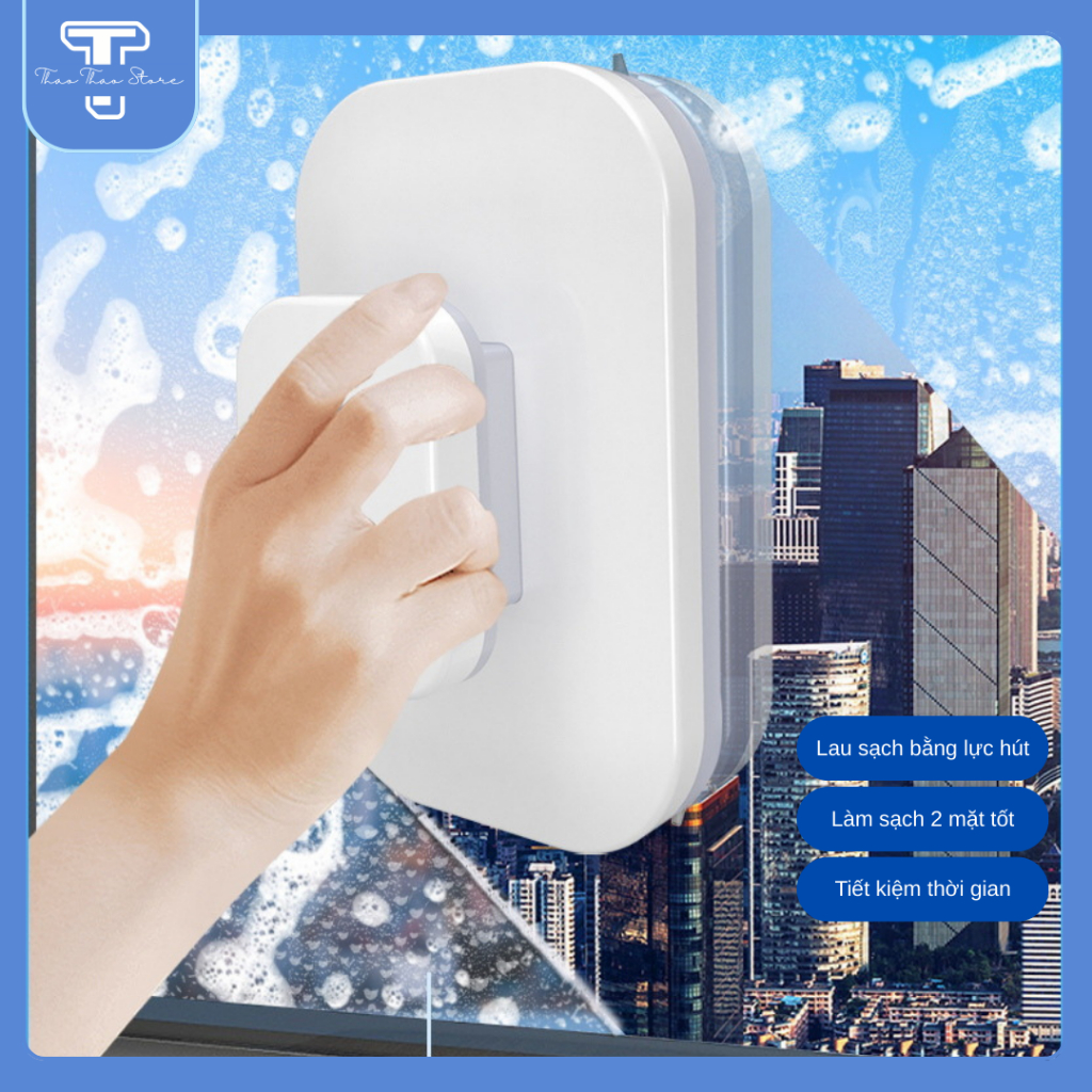 Bộ Lau Kính 2 Mặt Nam Châm Thông Minh - Làm sạch cửa kiếng hai mặt nhà cao tầng chung cư