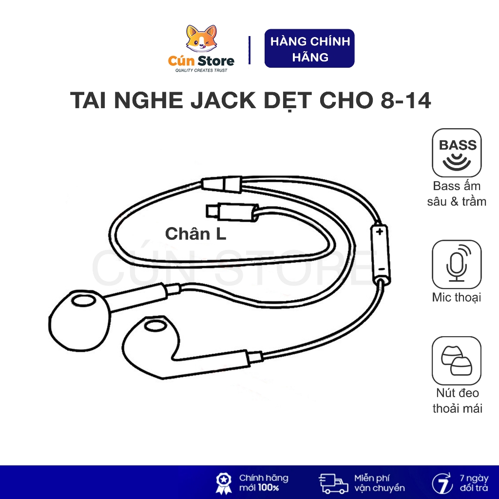 Tai nghe có dây Jack dẹt zin bóc máy