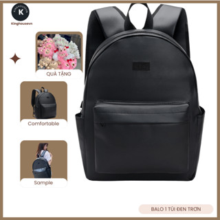 Balo Da Unisex Chống Nước Balo Backpack Trơn King thêu 1 - Màu Đen Đeo Vai