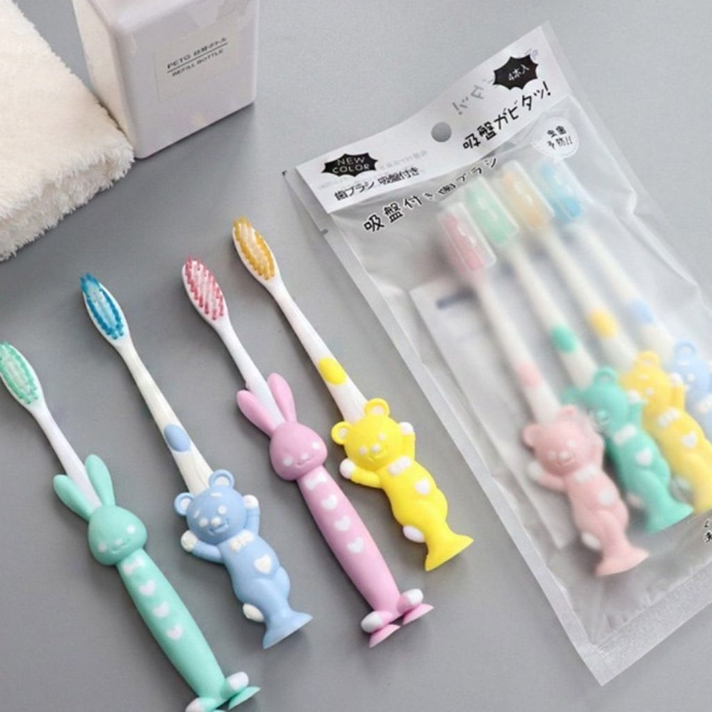 Set 4 bàn chải đánh răng hình thỏ/hình gấu cho bé