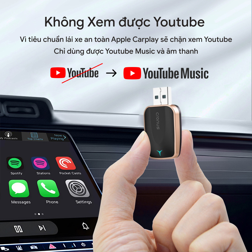 Bộ kết nối Carplay không dây Cronus, Apple Carplay & Android Auto, WIFI6+Bluetooth 5.4, bảo hành ở V