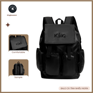 Balo Da King 4 Thiêu Trên- Backpack Unisex Chống Nước - Màu Đen - Họa Tiết Thiêu Nhiều Phân Loại