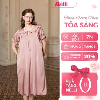 Váy ngủ nữ cổ bèo tay ngắn"Belle Nuit" Form dài, chất liệu latin cao cấp che khuyết điểm mặc mát