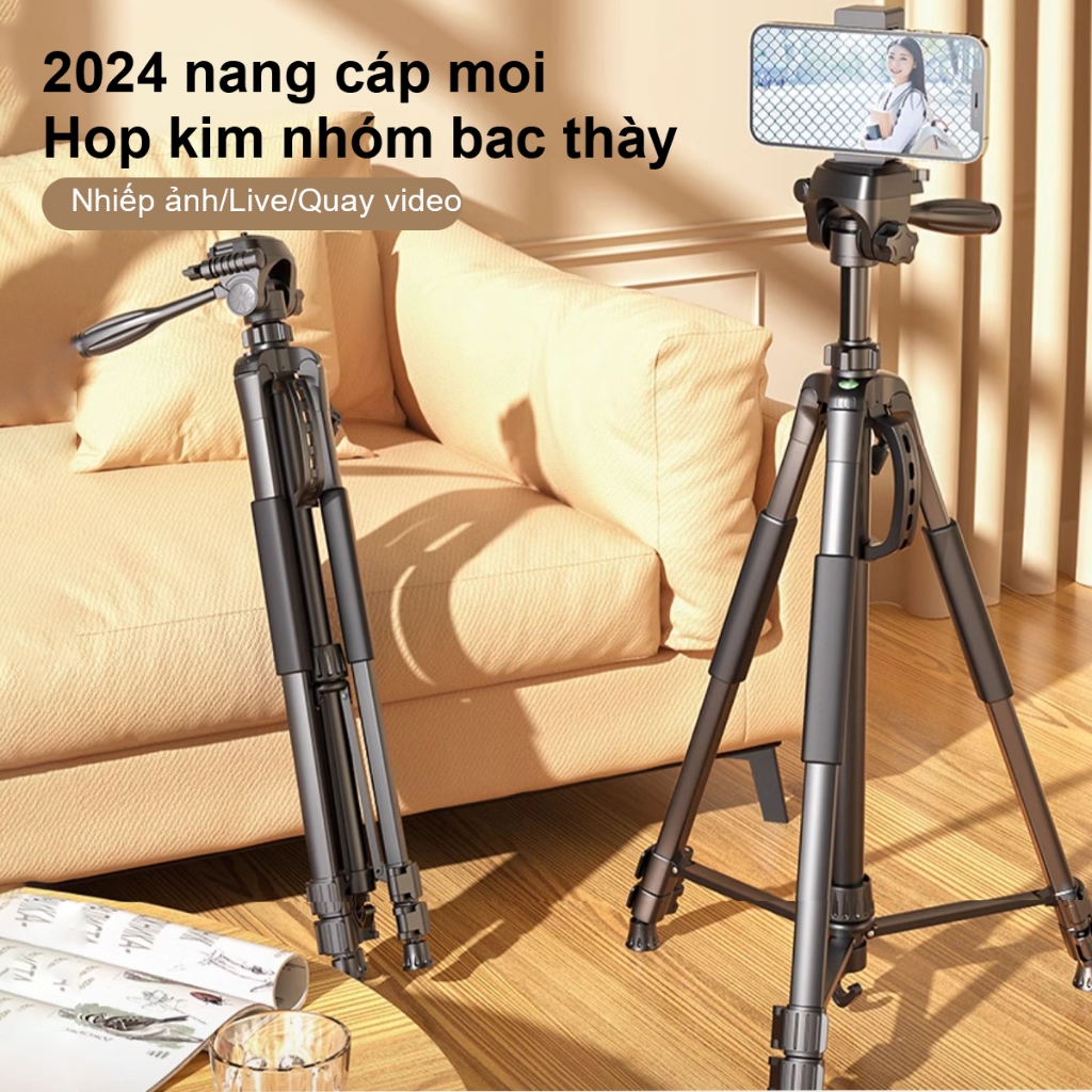 Giá đỡ máy ảnh,Chân Quay Máy Ảnh Điện Thoại Tripod 360° Khung Nhôm Cao Cấp Cao 1m4/1m7 Với Đèn Bổ Sung,tripốt