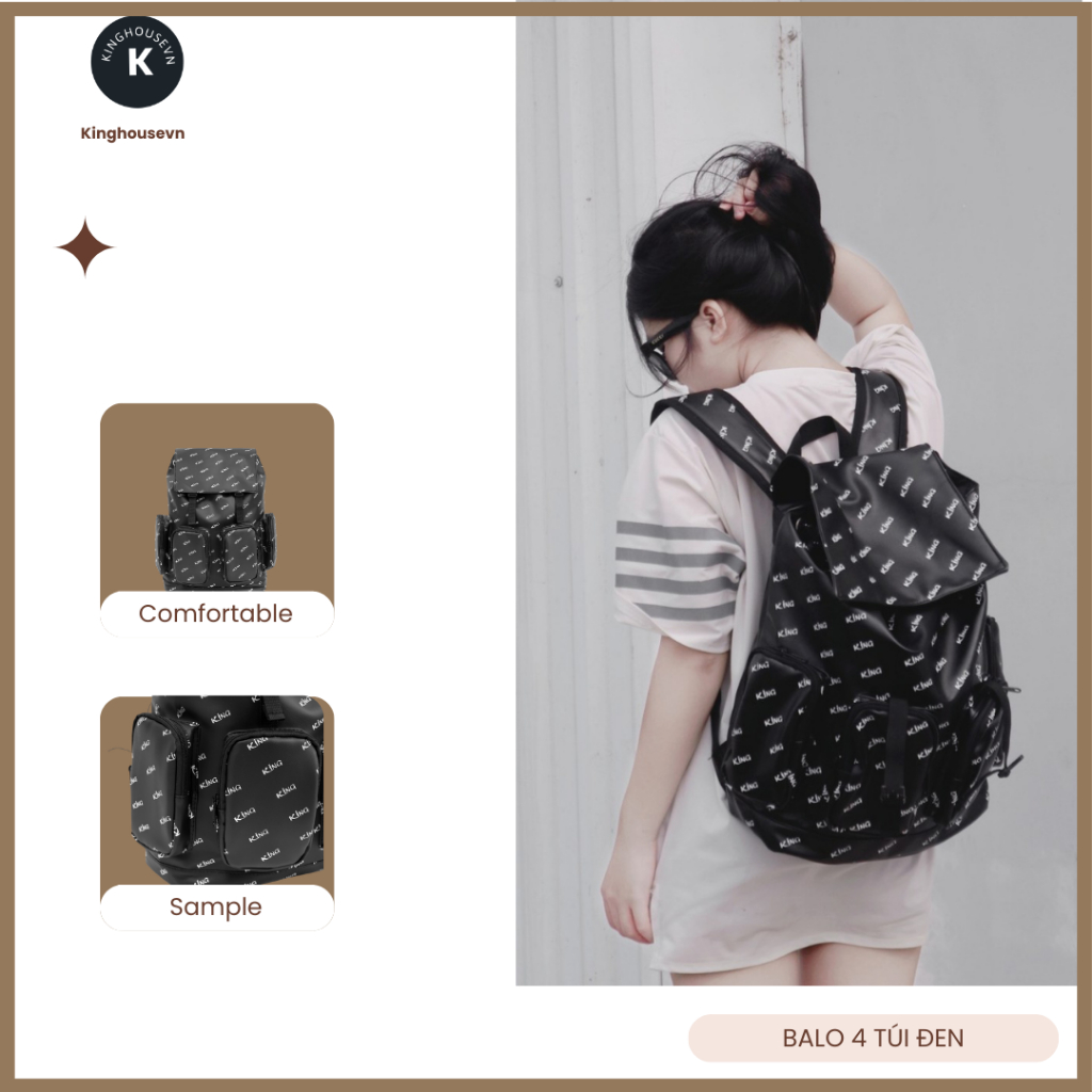 Balo Da Backpack Unisex Chống Nước Balo Backpack King-Màu Đen 02