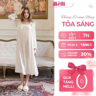  Váy ngủ thu đông nữ dáng dài thiết kế cổ vuông chất lụa Latin mềm phong cách tiểu thư cổ điển form rộng che khuyết điểm 