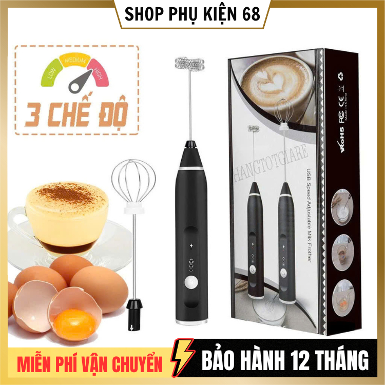 Máy tạo bọt cafe 3 tốc độ, máy đánh trứng cầm tay không giây, hỗ trợ sạc pin tiện lợi sử dụng