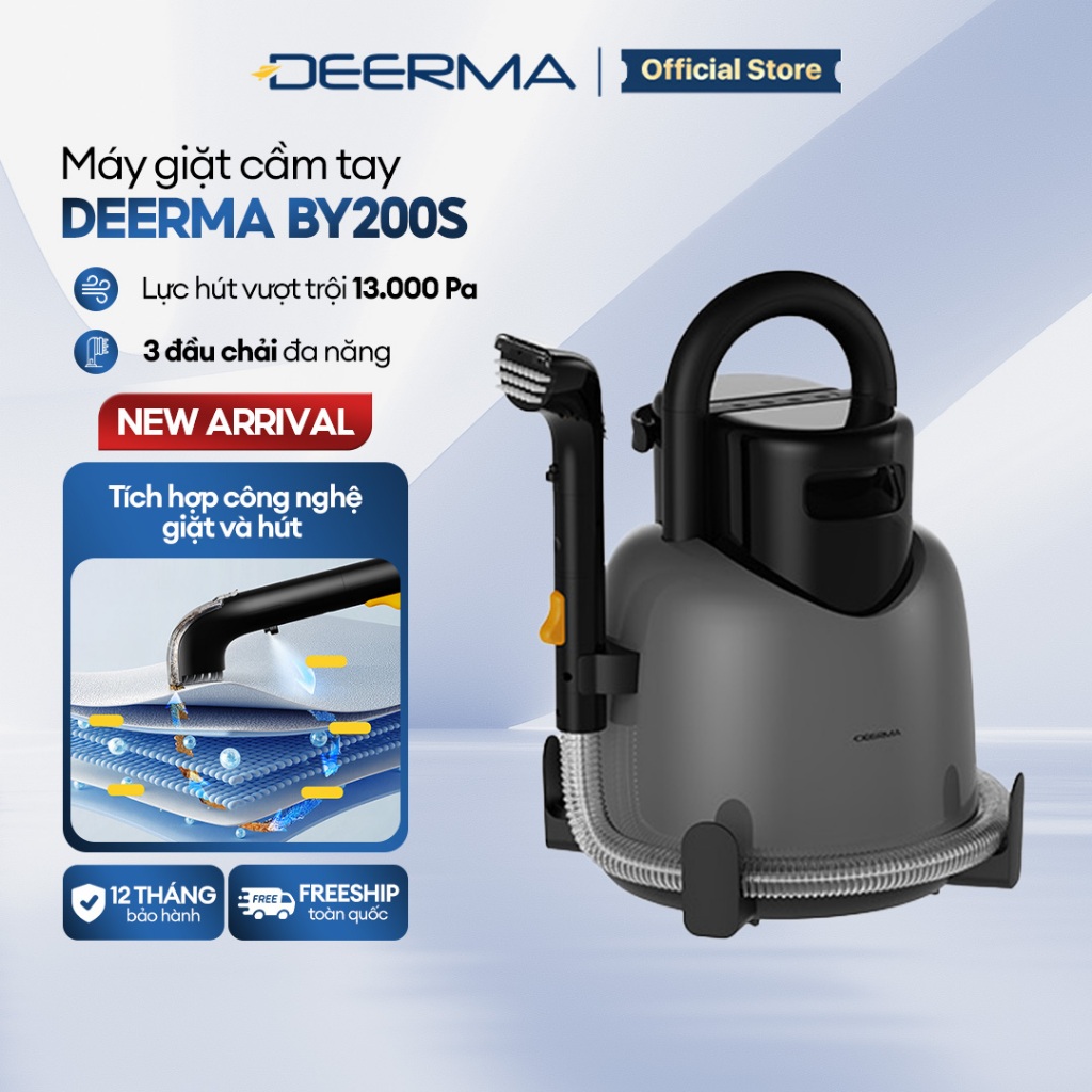 Máy giặt cầm tay Deerma BY200S đa năng làm sạch thảm, sofa vải, rèm với lực hút mạnh 13.000 Pa - Bảo hành 12 tháng