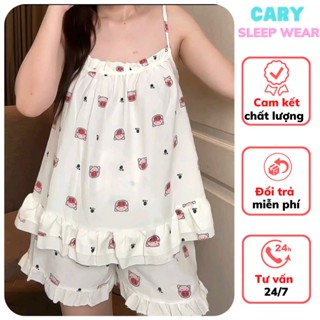  Đồ bộ ngủ hai dây caro mặc nhà mùa hè dễ thương set bộ đồ ngủ hai dây cute CARY 