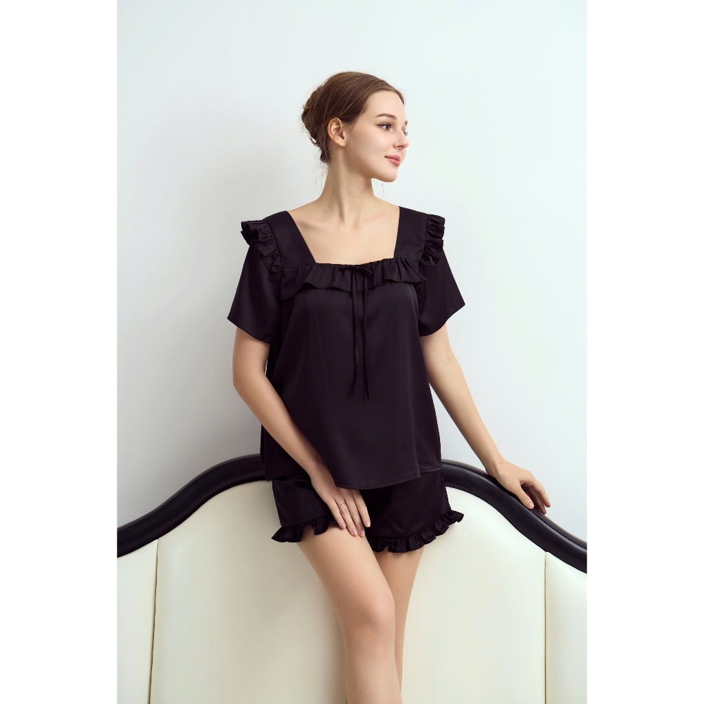 [ ƯU ĐÃI 8/3 ] Bộ ngủ nữ MELLI babydoll cổ vuông phối bèo chất lụa Latin Pháp cao cấp, mềm mại BC05 | BigBuy360 - bigbuy360.vn