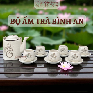  Ấm tích BÌNH AN 1,5 lít  gốm sứ Bát Tràng,ấm tích ủ chè xanh ấm tích men rạn,,ấm hãm trà xanh men đen hoa sen GN 
