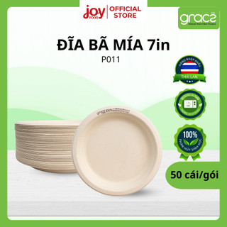  50 đĩa bã mía Gracz Thái Lan 7in đĩa dùng 1 lần phân hủy sinh học 100%  không cán màng nhựa P011 