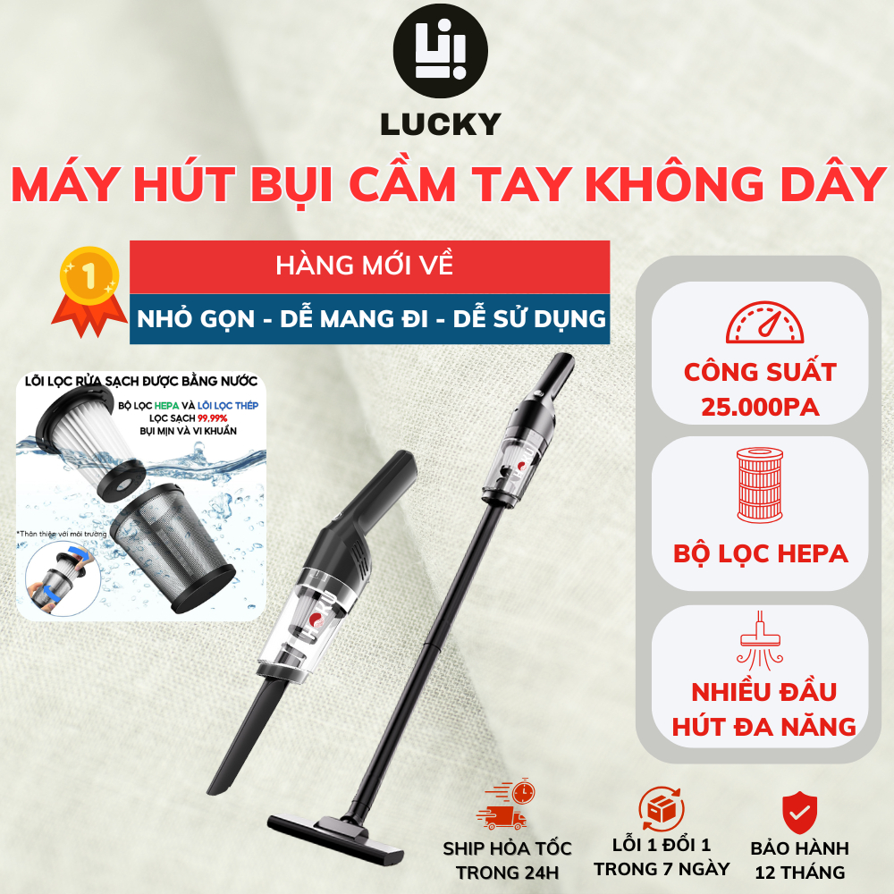 Máy Hút Bụi Mini HOKU Cao Cấp Cầm Tay Không Dây, Dung Tích 350ml, Lực Hút 25.000Pa, Bộ Lọc HEPA MHB03