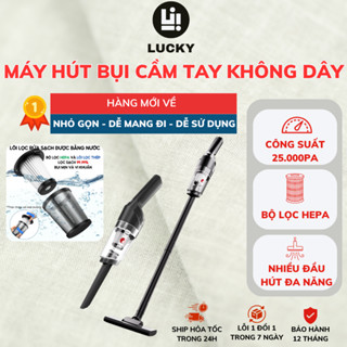 Máy Hút Bụi Mini LUCKY Cao Cấp Cầm Tay Không Dây, Dung Tích 350ml, Lực Hút 25.000Pa, Bộ Lọc HEPA MHB03