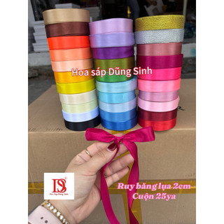 [ R606 ] Lẻ Cuộn Ruy băng lụa trơn 2cm dài 22m, ruy băng lua satin bản 2cm nhiều màu bó hoa, làm nơ, gói quà, trang trí