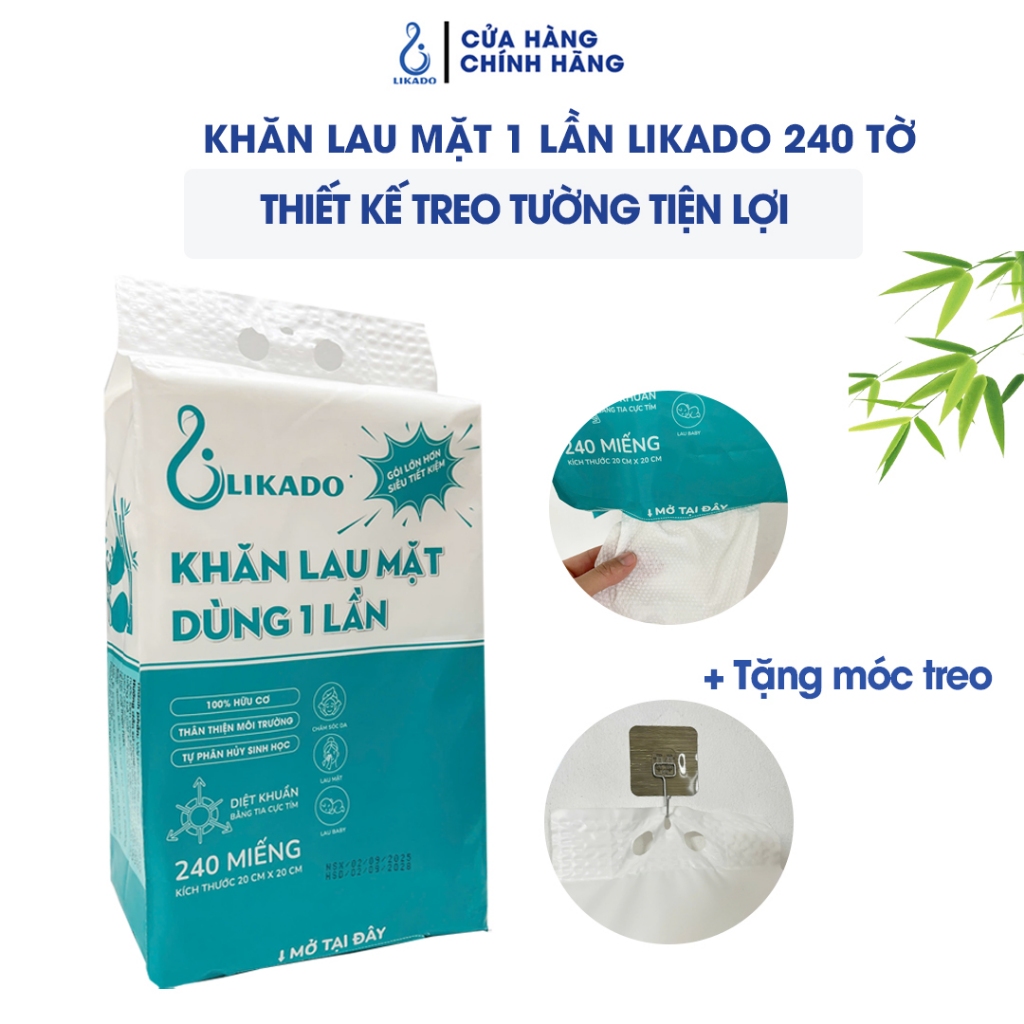  Khăn lau mặt dùng 1 lần spa dạng rút túi lớn 240 TỜ LIKADO kích thước  20x20cm  1 túi  