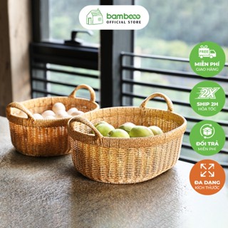  Giỏ mây đan thủ công BAMBOOO ECO có quai xách đựng mỹ phẩm đồ khô 