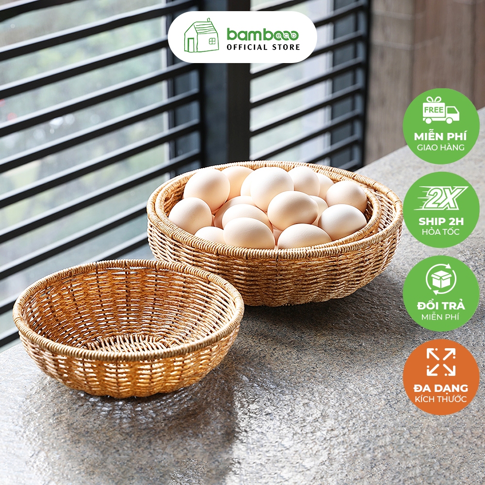 Rổ nhựa giả mây tròn BAMBOOO ECO đựng rau, củ, quả trong bếp