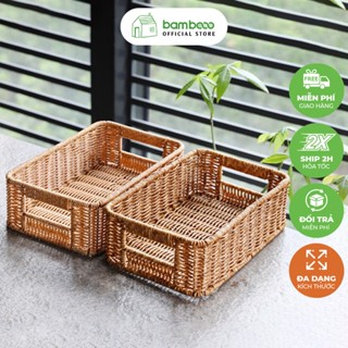  Giỏ đựng đồ giả mây BAMBOOO ECO hộp nhựa để điều khiển đồ ăn vặt mỹ phẩm vật dụng gia đình 