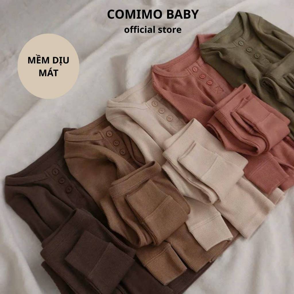 Bộ dài tay cho bé chât tăm lạnh Hàn COMIMO BABY mềm mịn mát dành cho bé trai bé gái từ 5-20kg