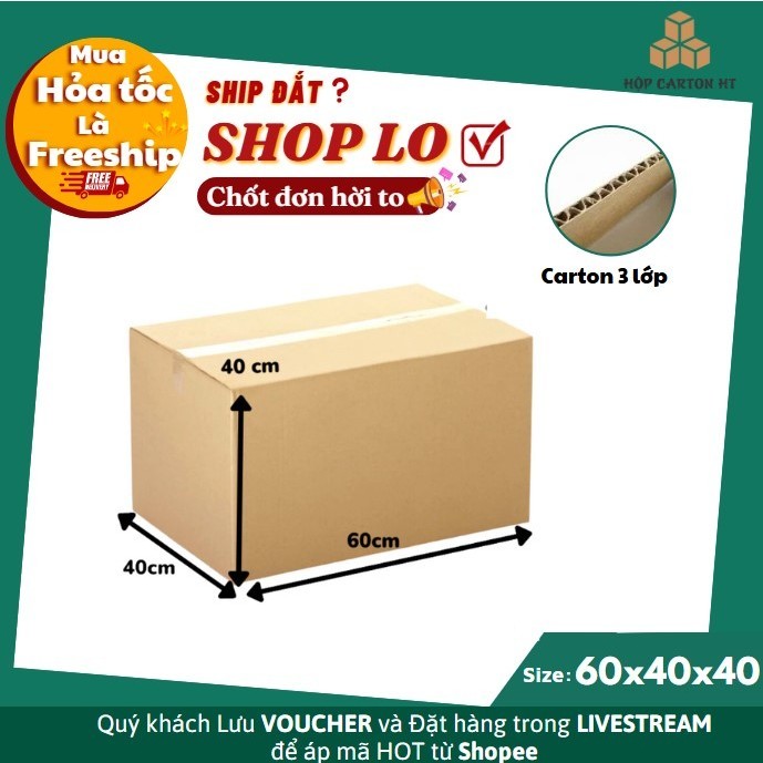 Thùng carton chuyển nhà 60x40x40 thùng giấy đóng hàng size to giá rẻ - Hộp carton HT PLUS