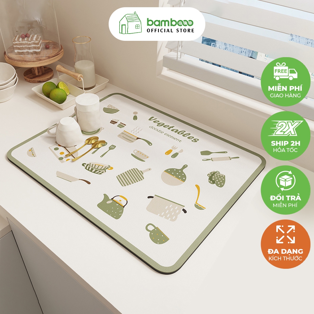 Thảm mặt bếp BAMBOOO ECO thấm hút nhanh, chống trượt dễ lau chùi