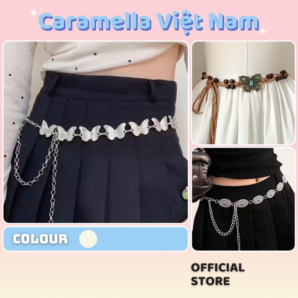 Dây Thắt Lưng Kim Loại Bạc Caramella Dây Lưng Bohemian Dây Xích Thắt Eo Đai Váy Y2k Vintage H147