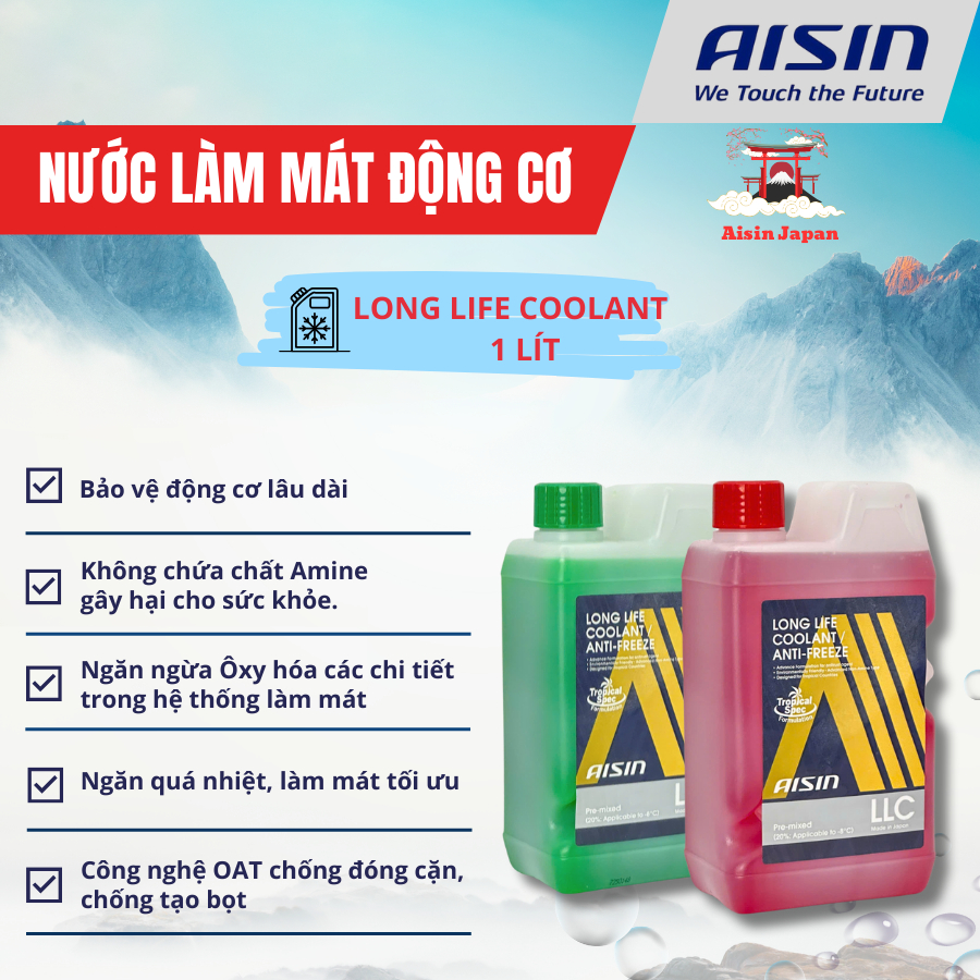 [Chính hãng] Nước làm mát động cơ ô tô Aisin 1 Lít (Long Life Coolant) [Xanh Lá/ Đỏ]