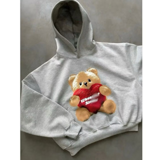 Áo hoodie boxy ATELIER BEAR vải nỉ cao cấp, áo hoodie mùa đông unisex nam nữ, không xù lông