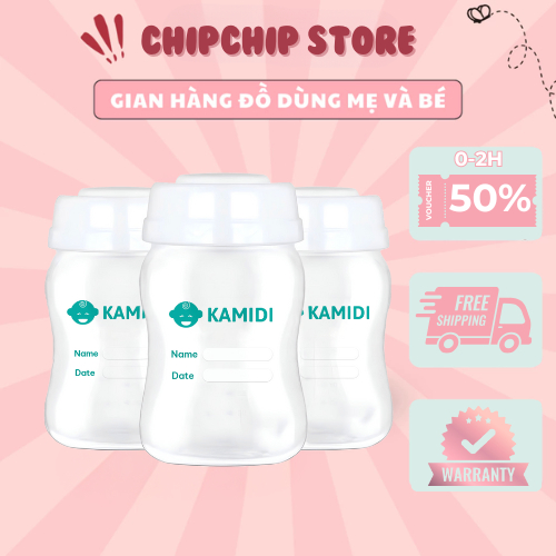 Set 3 Bình Trữ Sữa Kamidi Cổ Rộng Dung Tích 150ml Chất Liệu Nhựa PP Cao Cấp