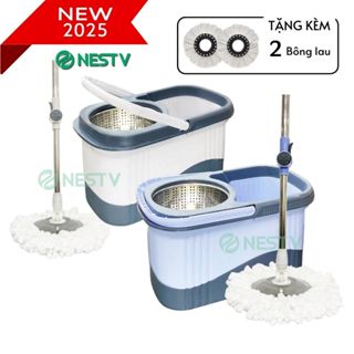  Bộ Lau Nhà Xoay 360 Độ NEW Chổi Lau Tự Vắt Thông Minh Thiết kế hai màu KÈM BÔNG LAU 