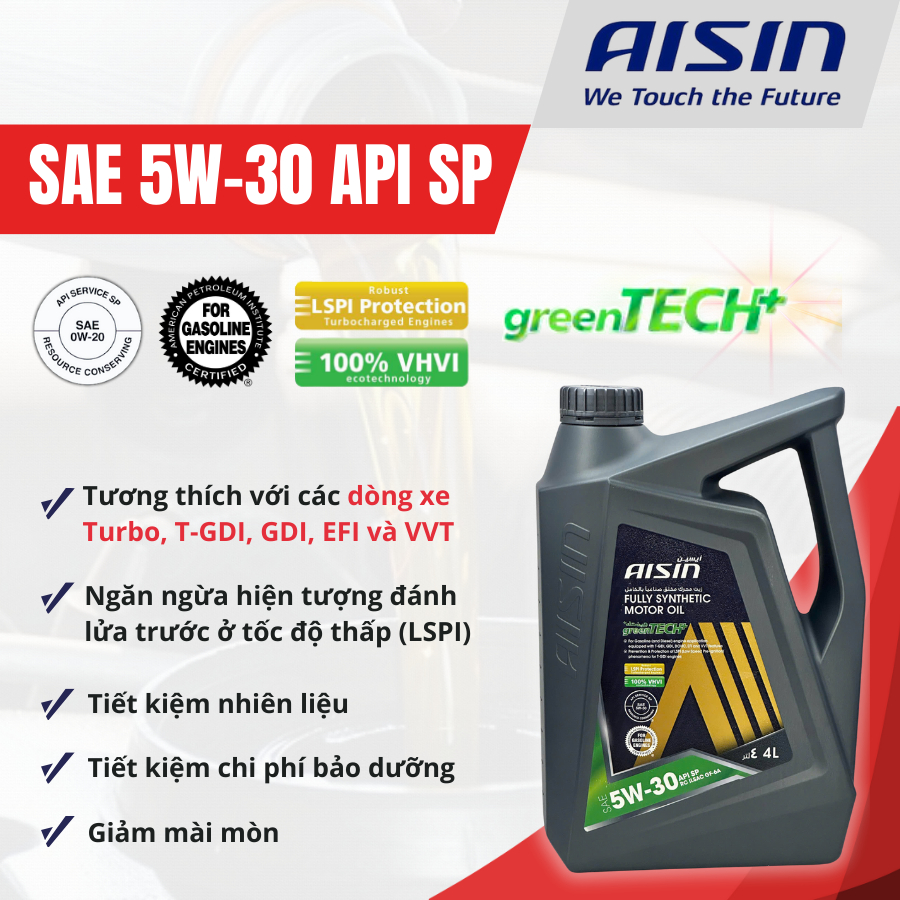 Dầu động cơ ô tô tổng hợp AISIN 5W30 API SP Fully Synthetic Motor Oil (4L)