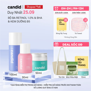Bộ Ba Hỗ Trợ Cải Thiện Và Phục Hồi Da Candid Retinol 1.0% 30ml & Kem Dưỡng B5 Cica 50ml & BHA 100ml