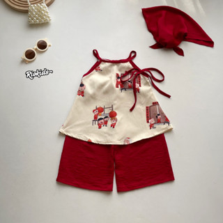 [5-28kg] Bộ áo yếm váy đỏ RIOKIDS quần áo bé gái sơ sinh 1 2 3 4 5 tuổi chơi Lễ Tết Trung Thu BG14