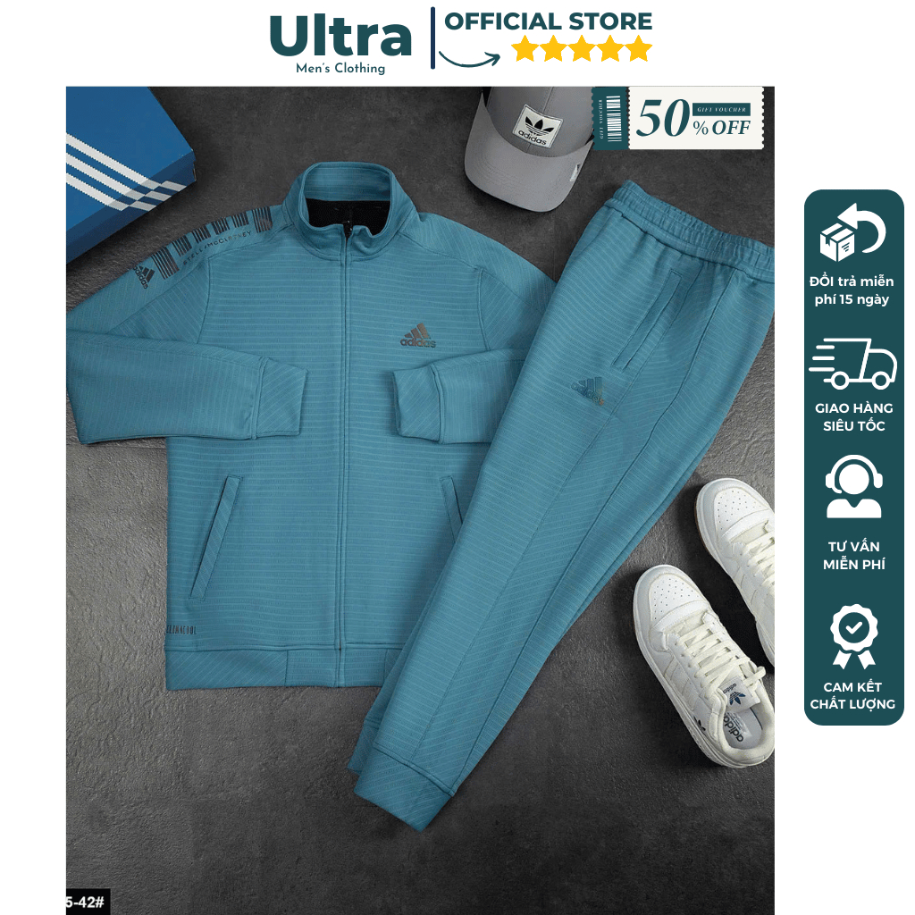 Set đồ nam thu đông Adidas kéo khoá phom dáng đẹp dày dặn, Bộ thể thao nam mùa đông hàng hiệu phom đ