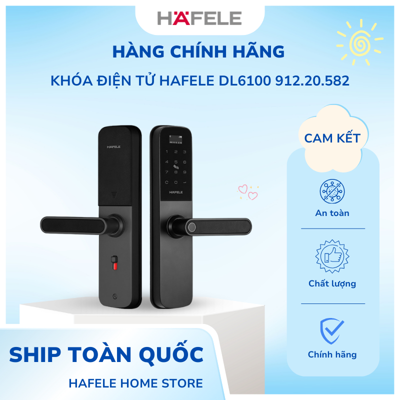 Khóa vân tay Hafele DL6100 912.20.582, mở khóa vân tay, mã số, thẻ từ, chìa cơ - HKS