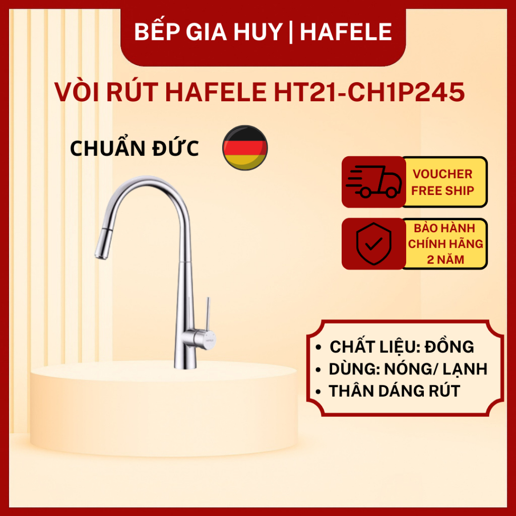Vòi rút Hafele HT21-CH1P245 – inox 304 cao cấp, dây rút linh hoạt – 577.55.220