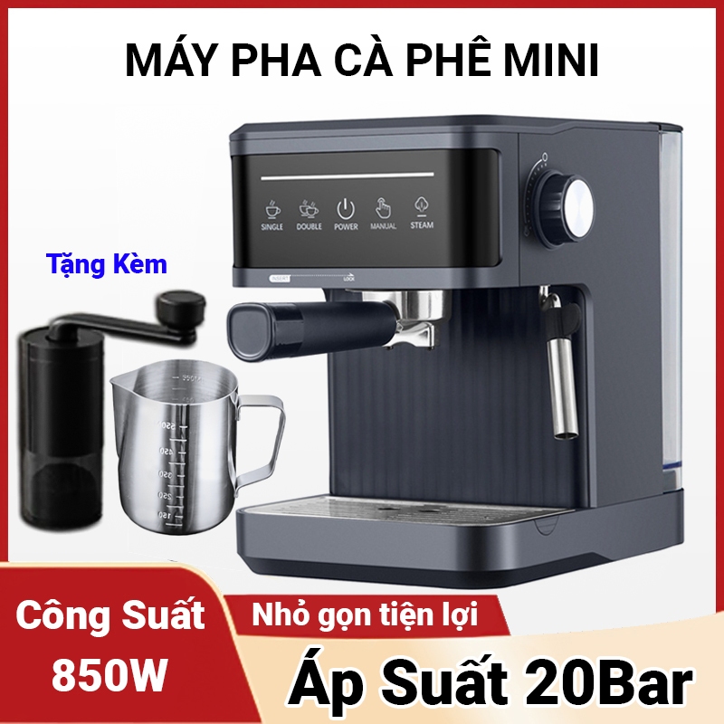 Máy pha cà phê mini gia đình, văn phòng công suất lớn - 20Bar máy pha Espresso cao cấp không gỉ đánh sữa tự động