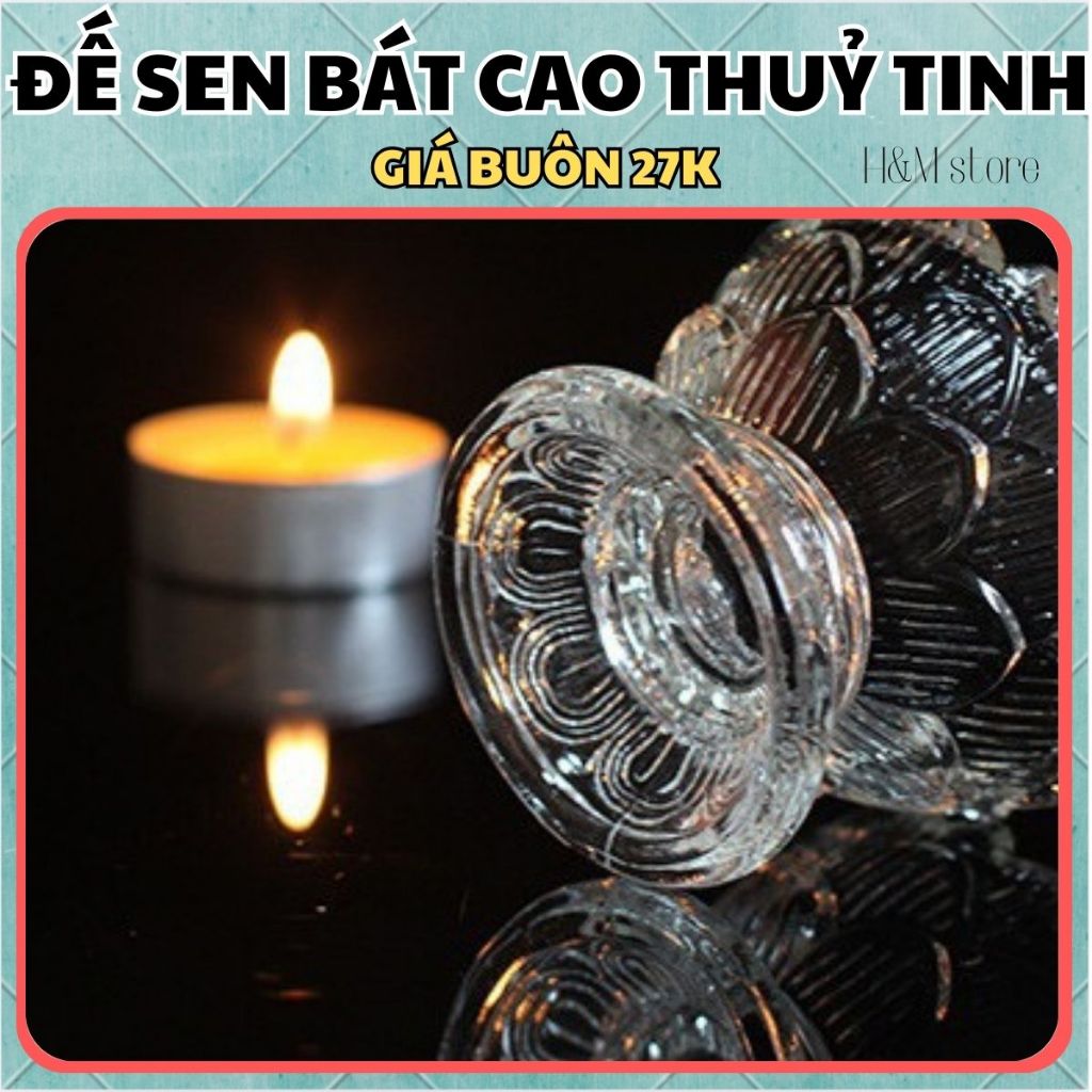 3 Đế nến đài sen, đế đựng nến hình hoa sen có đế cao thuỷ tinh cao cấp lung linh