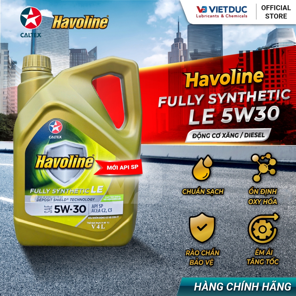 Dầu nhớt động cơ Tổng hợp toàn phần - Caltex Havoline ProDS LE FullySynthetic 5W-30/5W-40 (Can 4L)