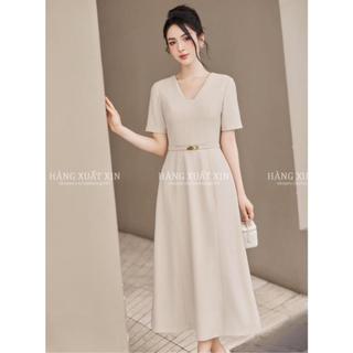 Đầm váy midi cổ V kèm đai sang chảnh