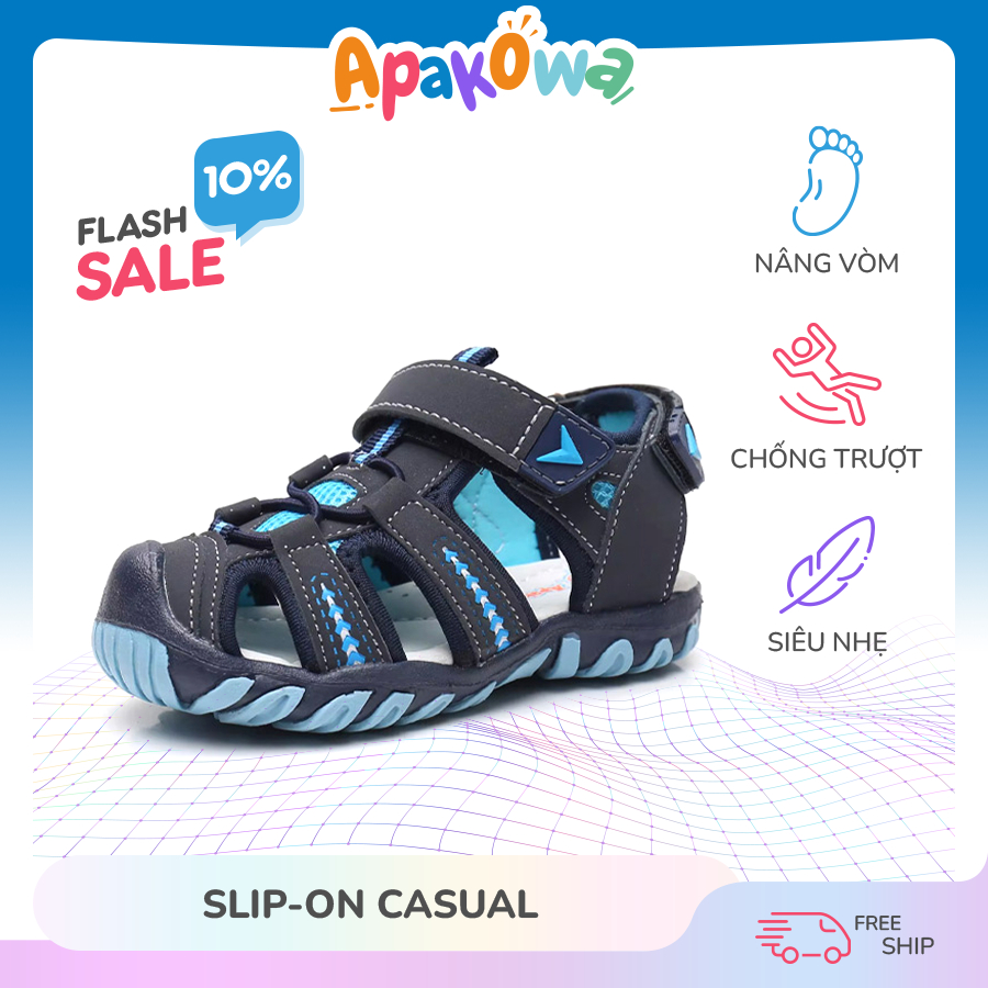 Sandal chân bẹt bé trai APAKOWA Y605New Blue có đế lót hỗ trợ vòm cho bé 1 đến 6 tuổi chính hãng