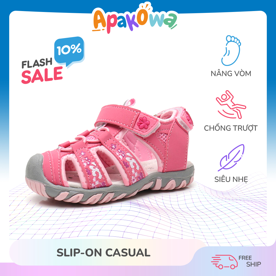 Dép chân bẹt bé gái APAKOWA Y605New Sakura có lót vòm cao hỗ trợ chân bẹt cho bé