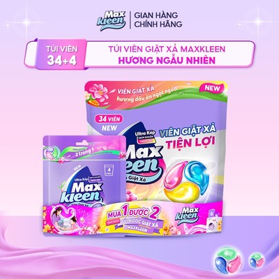 [ĐỘC QUYỀN SVIP] Combo Túi 34 Viên Giặt Xả MaxKleen + Túi 4 viên mùi ngẫu nhiên