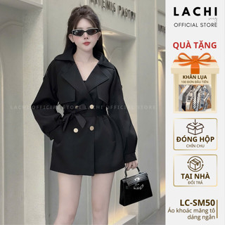 [TẶNG KHĂN LỤA ] Áo khoác măng tô nữ công sở LACHI dáng ngắn cổ vest hai lớp kèm đai chất Kaki Hàn sang trọng LC-SM50