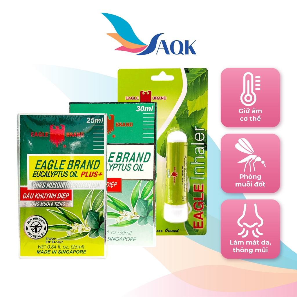 Combo Eagle Brand dầu khuynh diệp con ó Eucalyptus Oil Plus+(25ml) + Eucalyptus Oil(30ml) + ống hít 