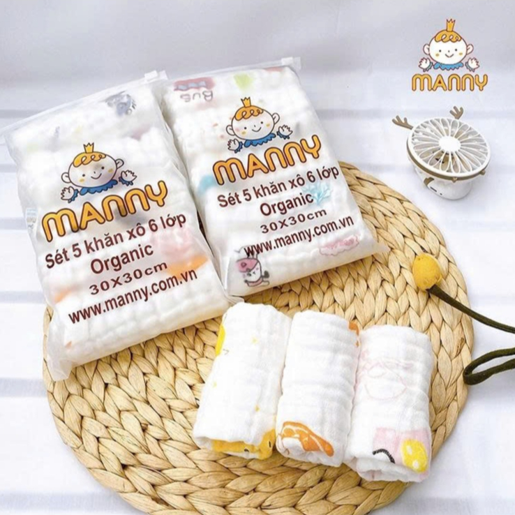 Khăn sữa cho bé - Set 5 khăn xô, khăn yếm 6 lớp organic Manny - LEAF BABY