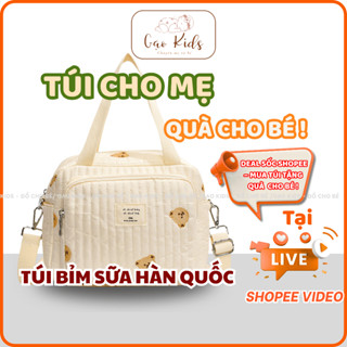 Túi đựng bỉm sữa Hàn Quốc cho mẹ và bé – Thêu mặt gấu, hoa tulip dễ thương – Treo xe đẩy tiện lợi