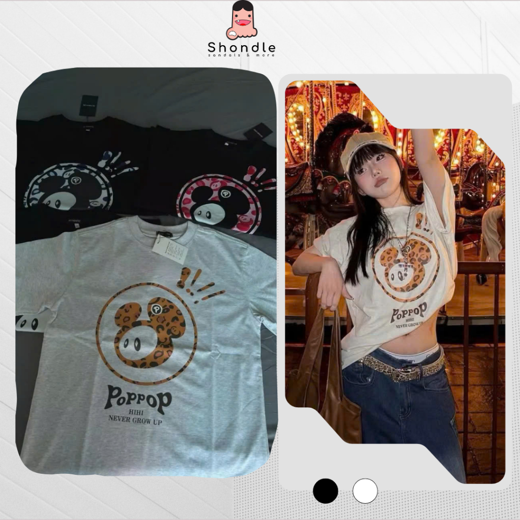  Áo Thun Nam Nữ PopPop Mascot Da Beo In Hình Siêu Cute Vải Cotton Form Rộng Tay Lỡ Full Tag Chuẩn 