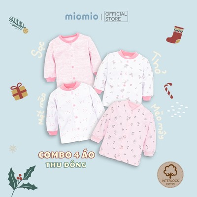 Combo 4 Áo Tay Dài, Nút GiữaThu Đông MIOMIO Cho Bé Trai, Bé Gái (Từ 0-24 Tháng), Vải Cotton
